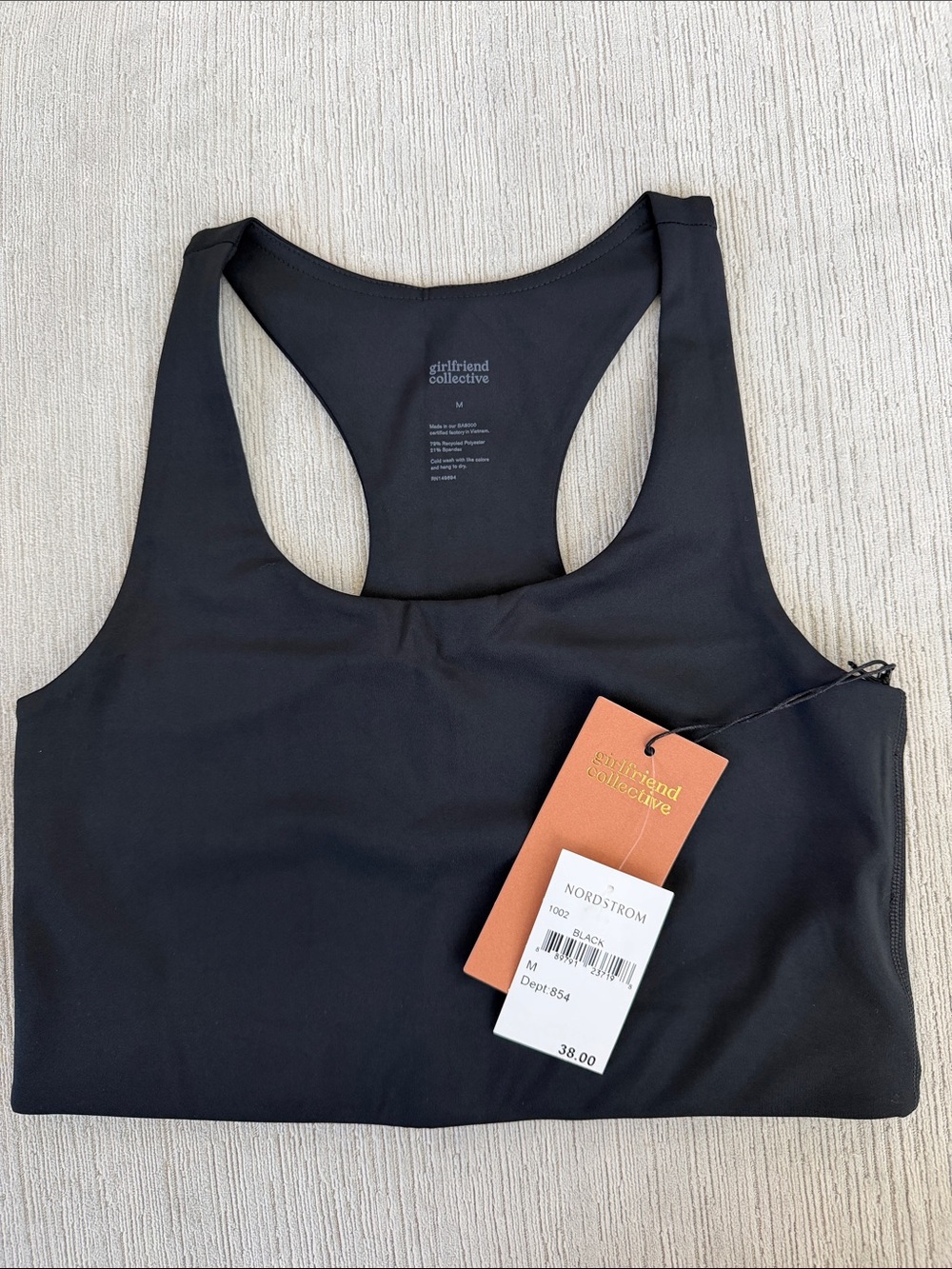 Girlfriend Collective Black Racerback Sports Bra Longline Crop Top S NWT - Picture 1 of 3